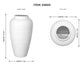White textured ceramic vase shown with dimension labels from a front view and top view on a white background. The image includes the text 'ITEM 29809' at the top and measurements for height, width, and opening diameter.