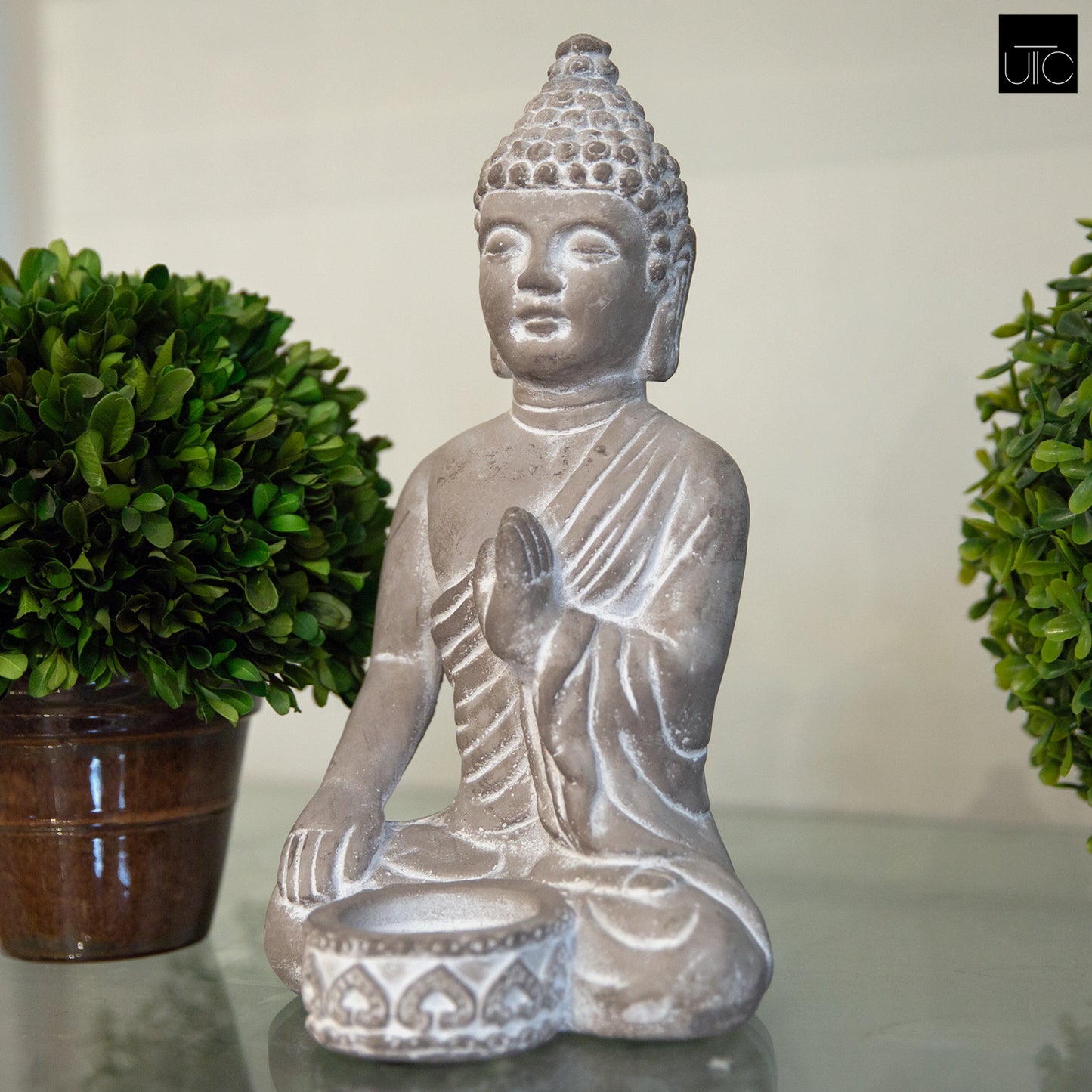 Kileigh Cement Buddha Figurine with Candle Holder