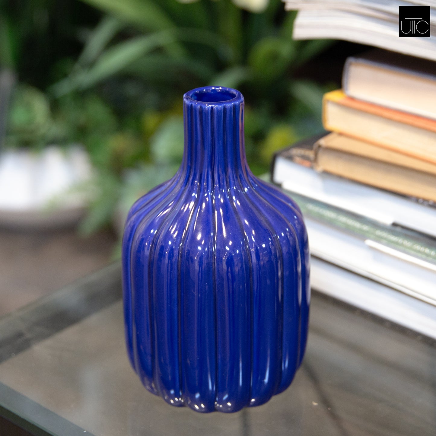 Leila Ceramic Bottle Vase with Embossed Column Design