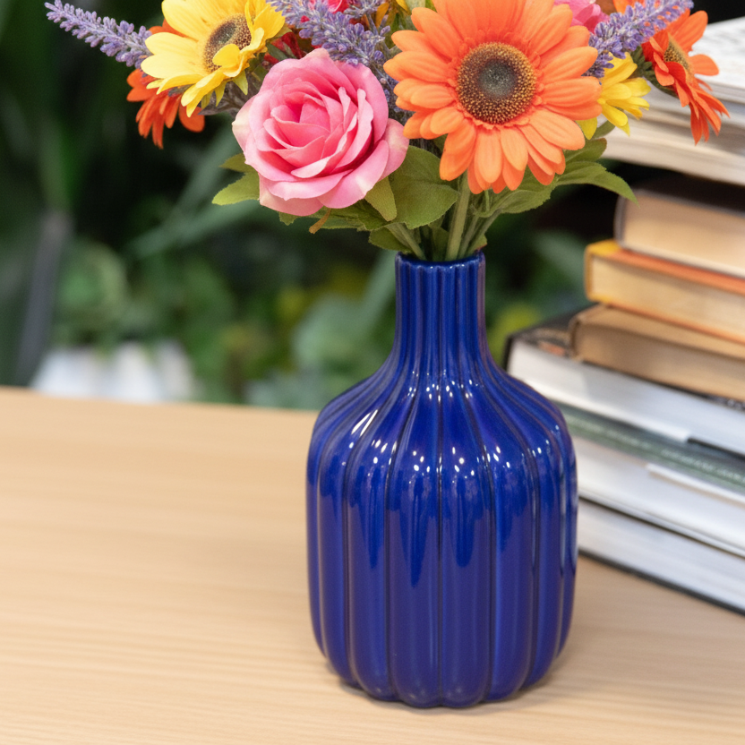 Leila Ceramic Bottle Vase with Embossed Column Design