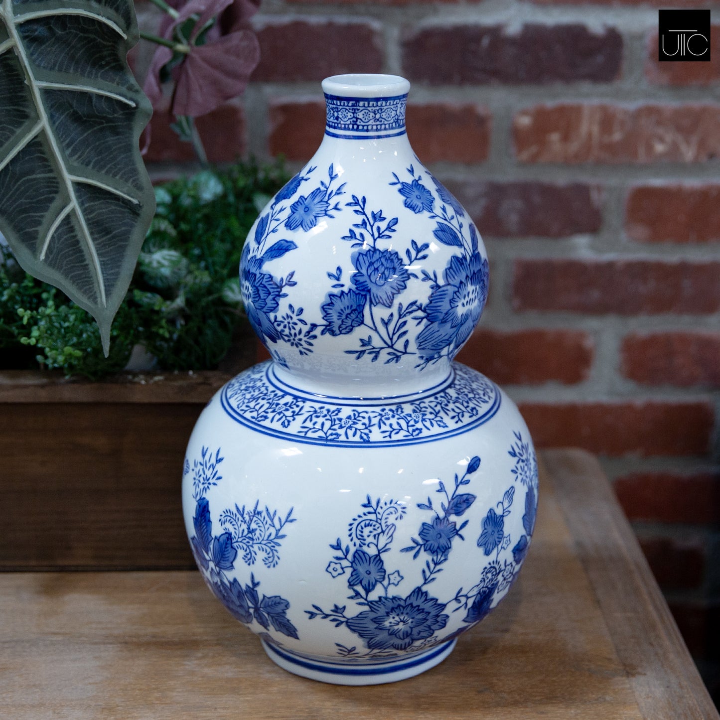 Ceramic Chinoiserie Ginger/Temple Jar Gloss Finish Blue&White-14.00"H