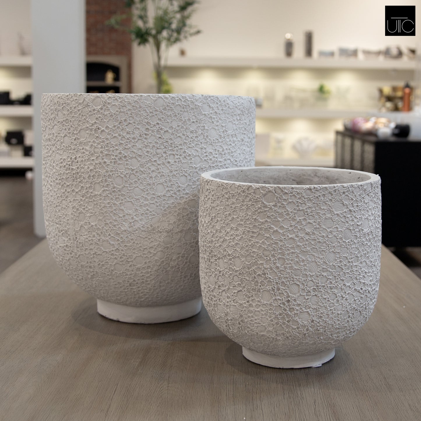 Irina Textured Cylinder Planters with Recessed Pedestal Base (Set of 2)