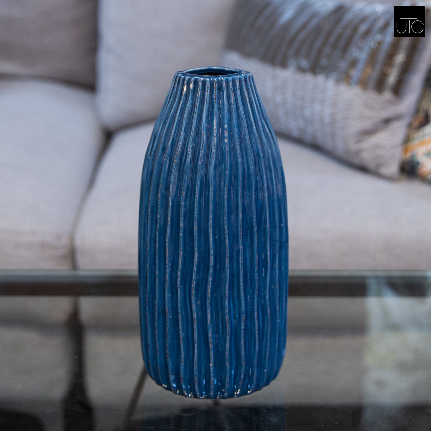 Ceramic Vase Gloss Finish Blue-11.25"H -248