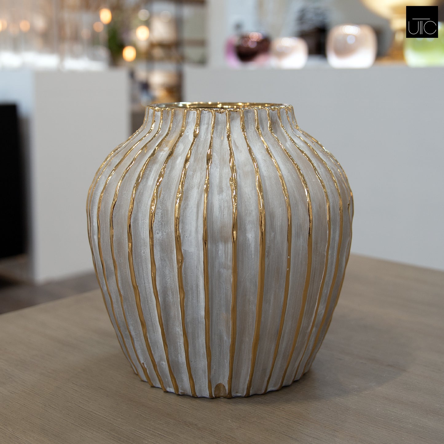 Darice Ribbed Ceramic Decorative Vase