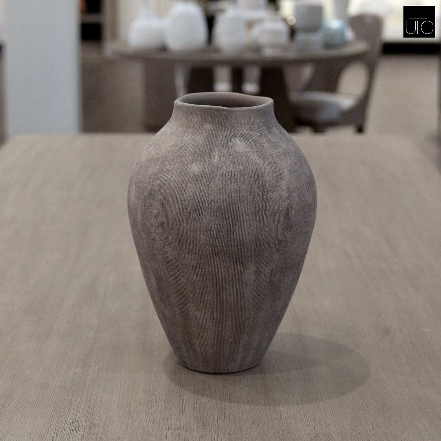 Pavati Handcrafted Egg-Shaped Terracotta Vase with Ribbed Texture