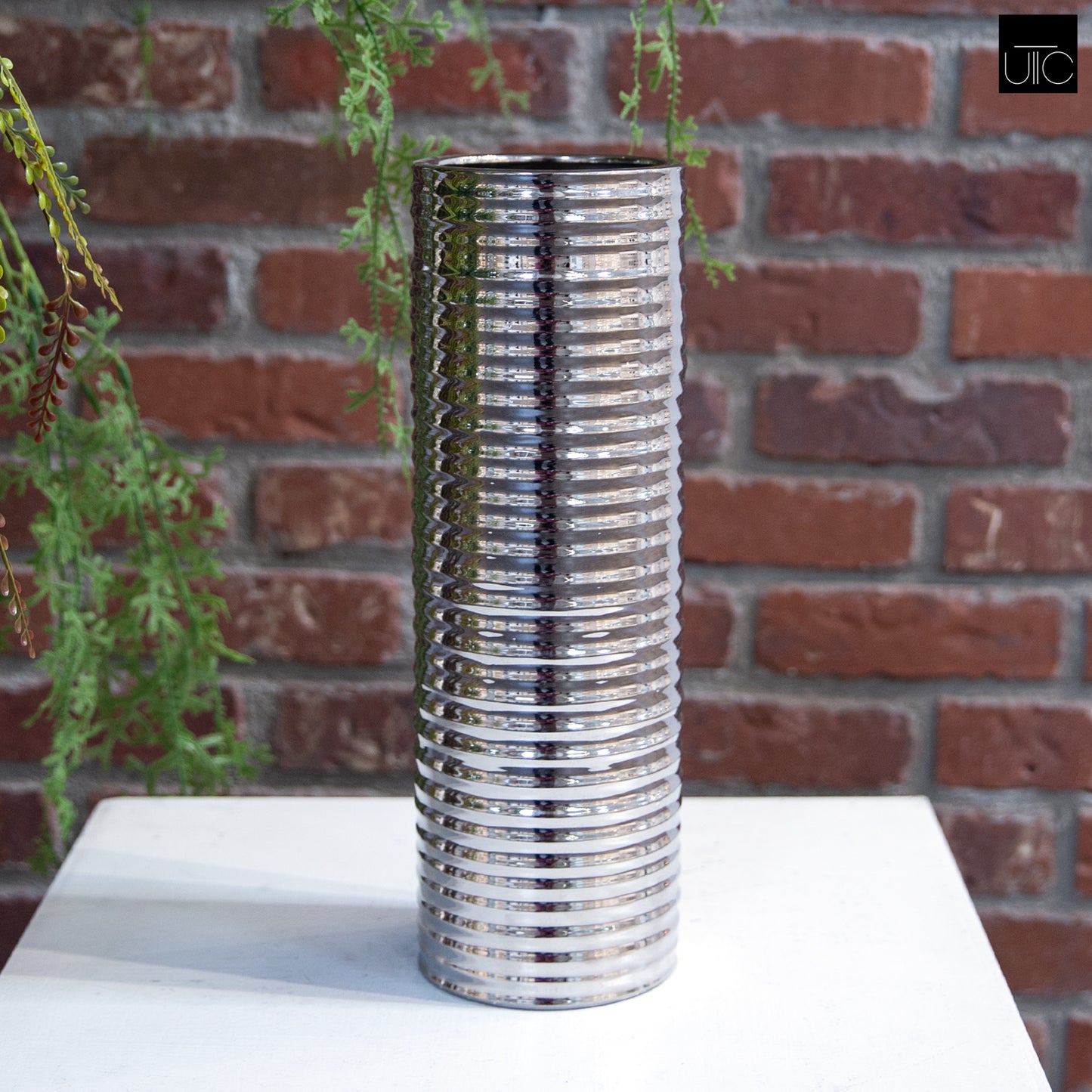 Caldrin Chrome Ribbed Ceramic Vase
