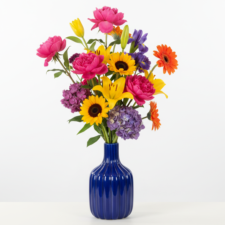 Leila Ceramic Bottle Vase with Embossed Column Design
