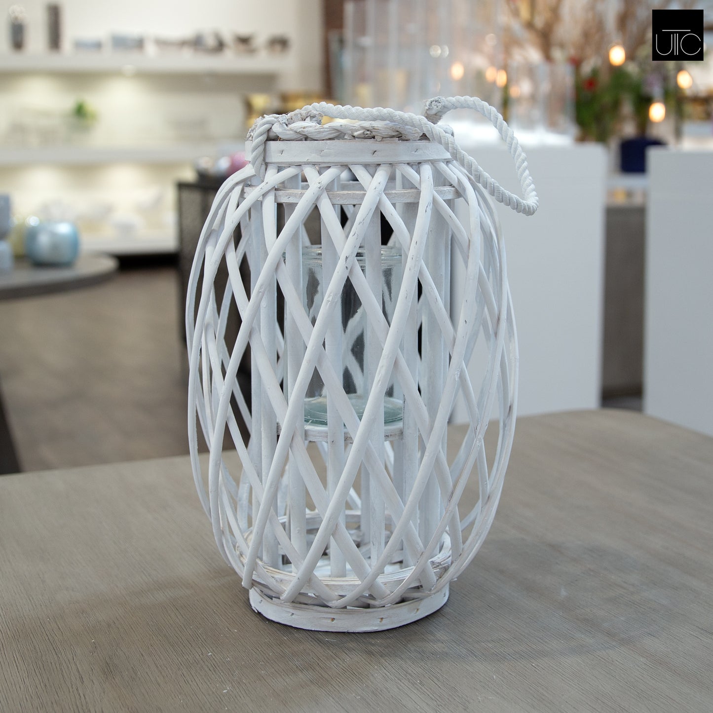 Yuli Bamboo Lantern with Rope Handle and Glass Candle Holder Insert