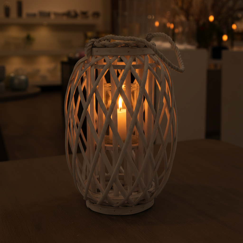 Yuli Bamboo Lantern with Rope Handle and Glass Candle Holder Insert