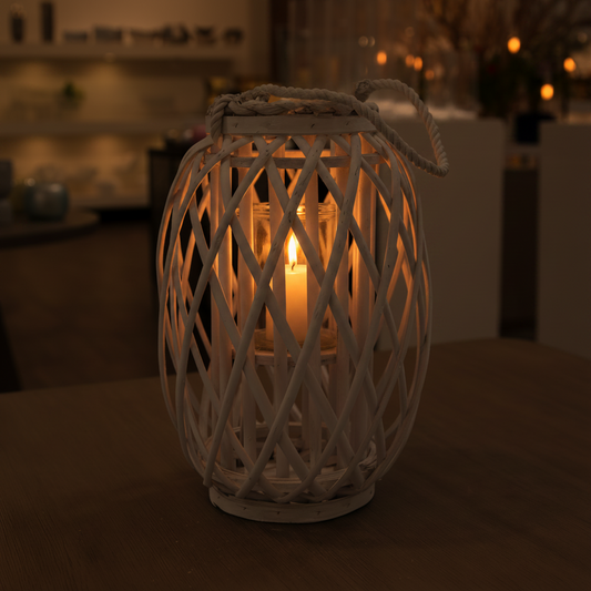Yuli Bamboo Lantern with Rope Handle and Glass Candle Holder Insert