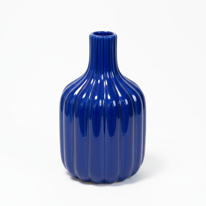 Leila Ceramic Bottle Vase with Embossed Column Design