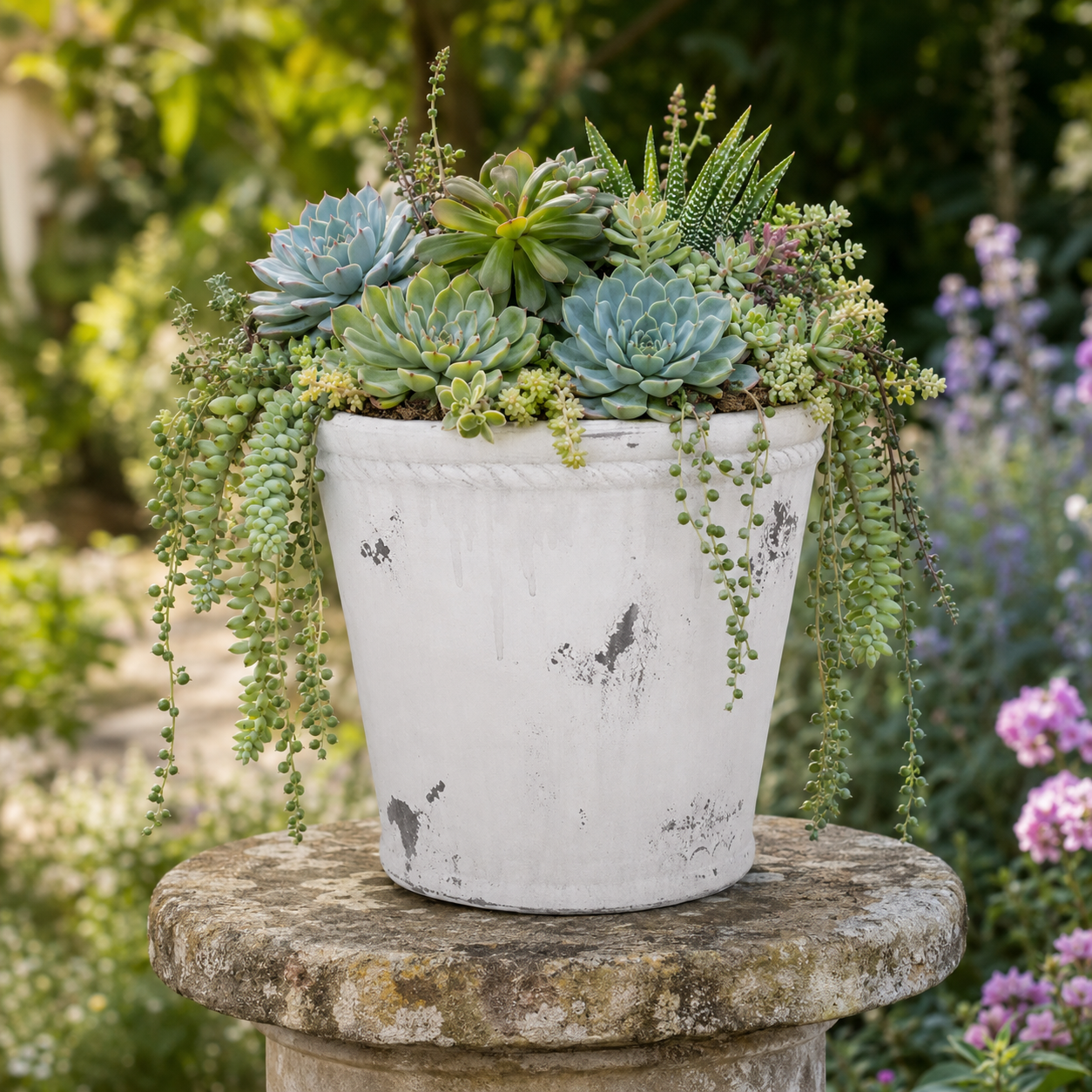 Terracotta Round Pot White-11.00"H