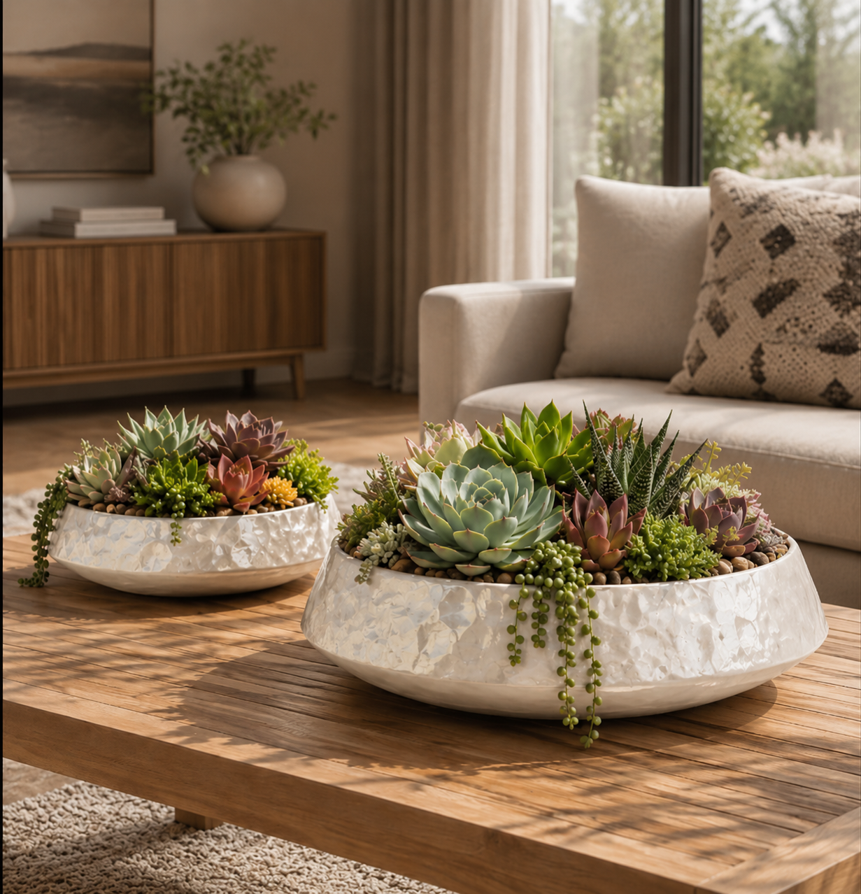 Ainsley Shell Mosaic Bowl Planter Set (Set of 2)