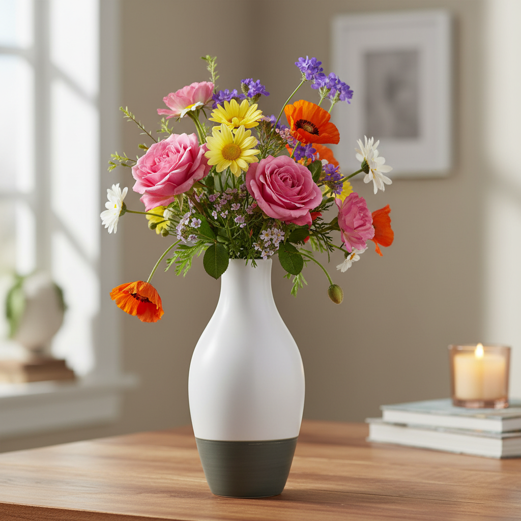 Kinny Ceramic Round Bellied Vase with Long Neck