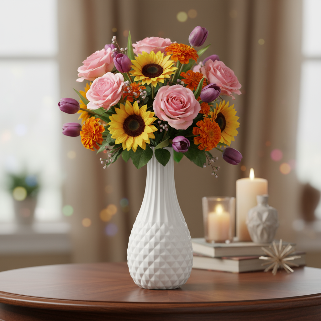 Katlynne Ceramic Engraved White Vases