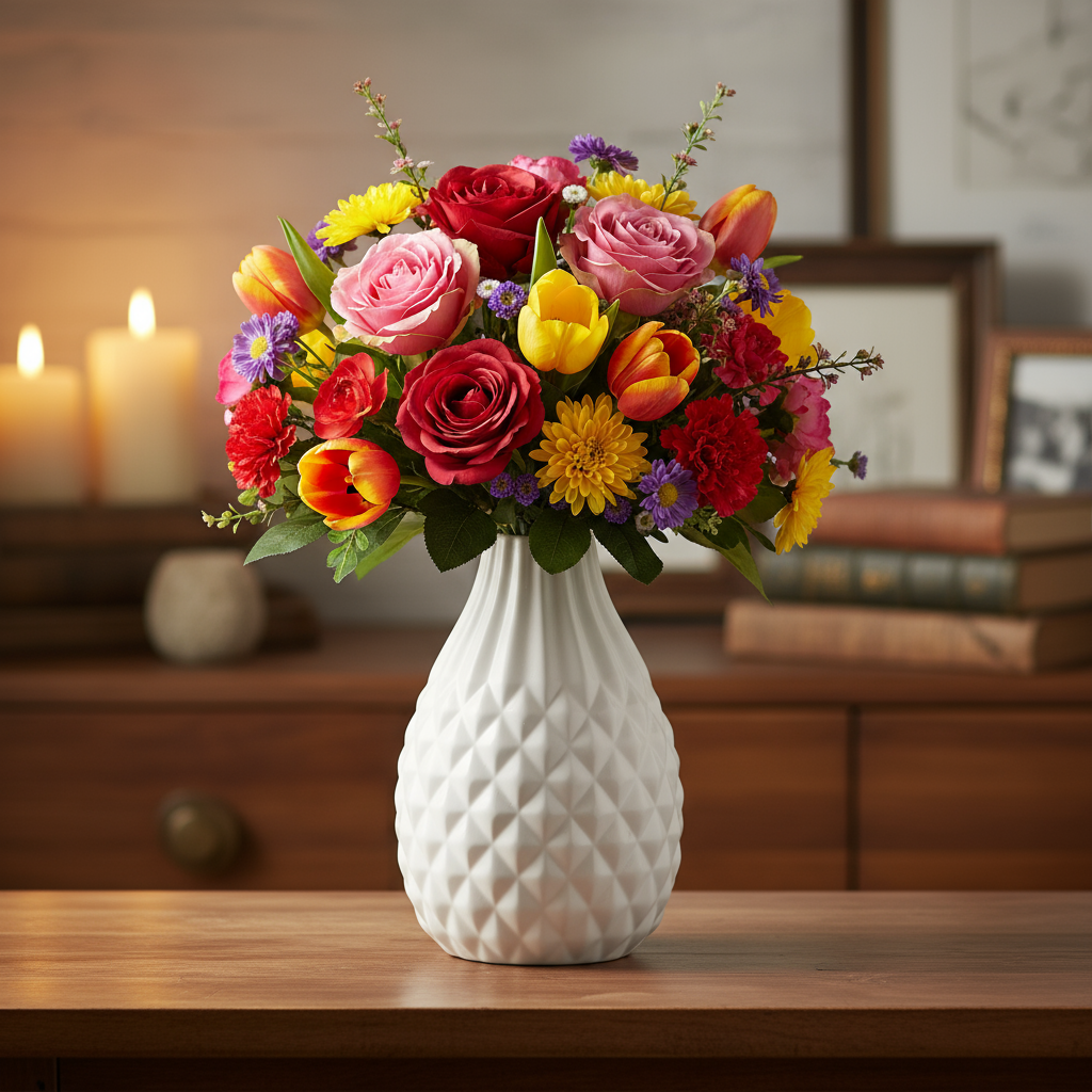 Katlynne Ceramic Engraved White Vases