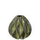Green ceramic vase with wavy patterns on a white background