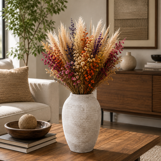 Laci Tall Ovoid Ceramic Vase with Textured Striations