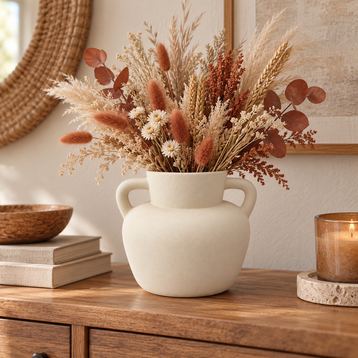 Peyton Bellied Ceramic Vase with Dual Loop Handles