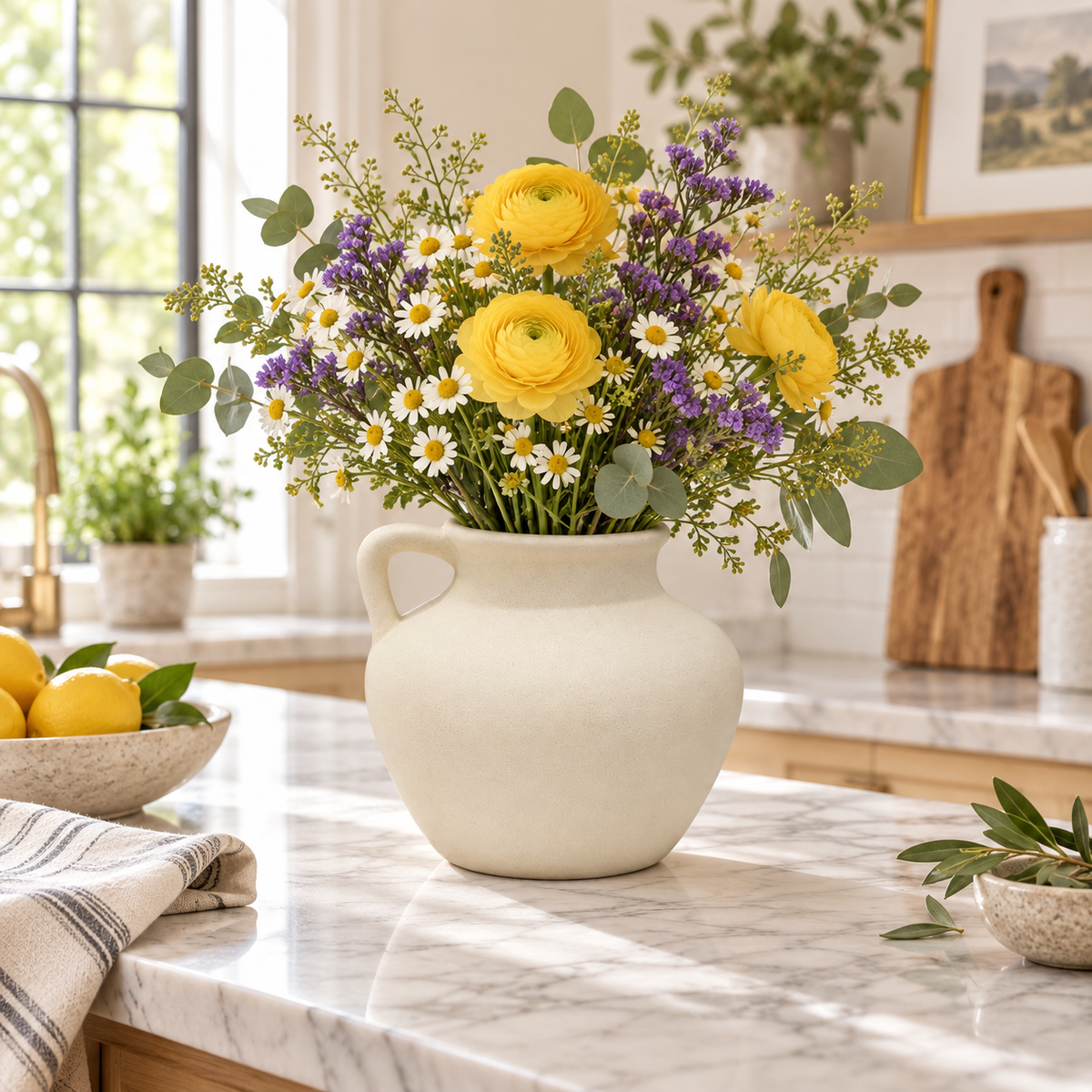 Yona Bellied Ceramic Vase with Single Loop Handle