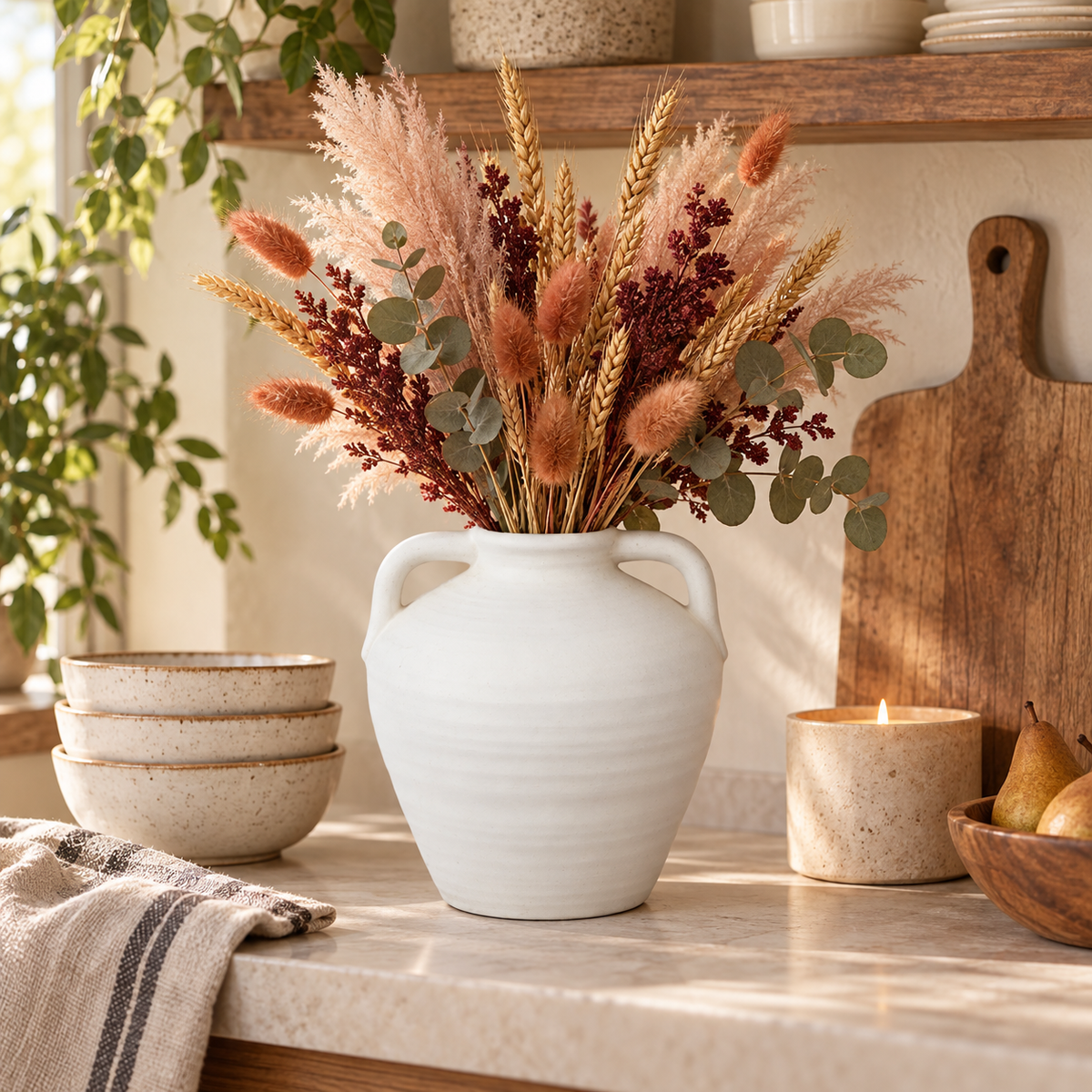 Katherine Bulbous Ceramic Vase with Dual Side Handles