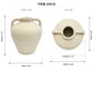 A ceramic vase shown on a white background with front and top views, dimension lines, and text listing measurements: height 9.75 inches, width 9.