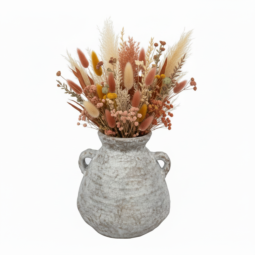 Fleur Round Ceramic Vase with Handles