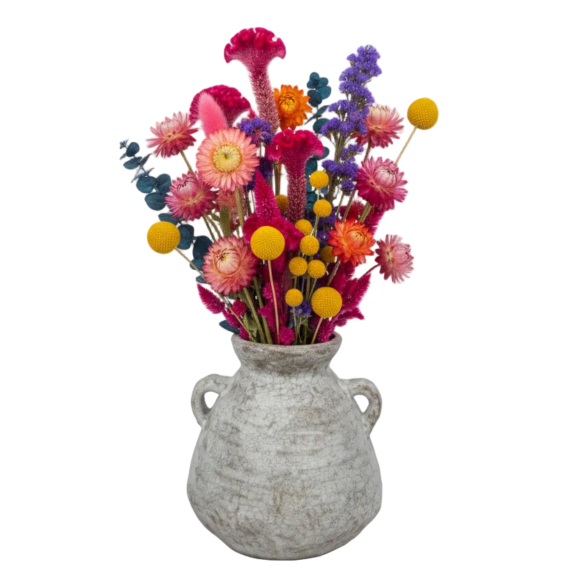 Fleur Round Ceramic Vase with Handles