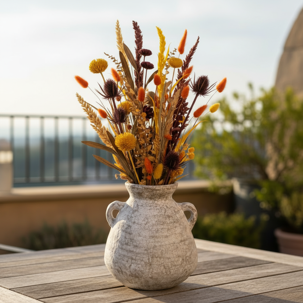 Fleur Round Ceramic Vase with Handles