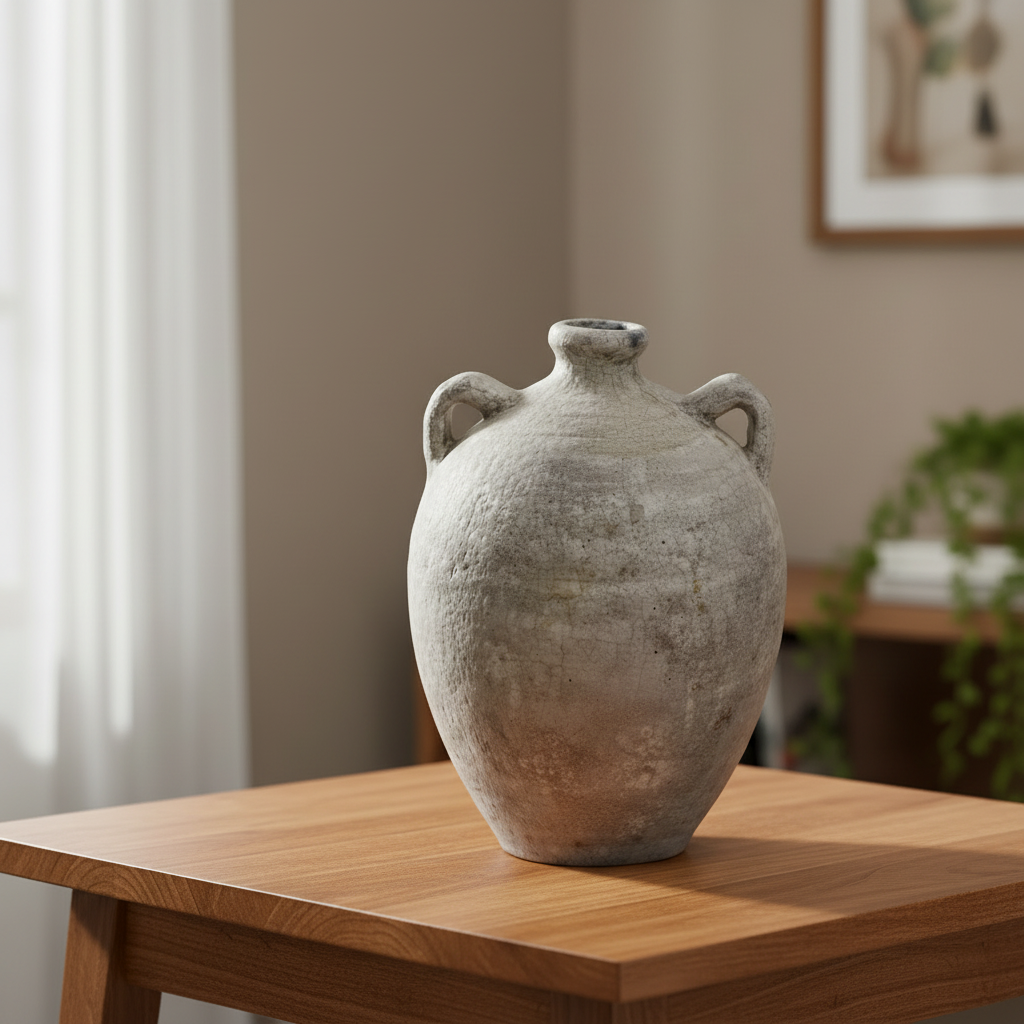 Delphine Weathered Ceramic Vase with Arched Handles