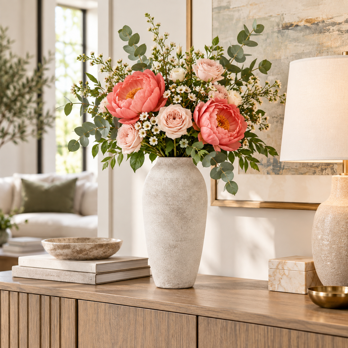 Laci Tall Ovoid Ceramic Vase with Textured Striations