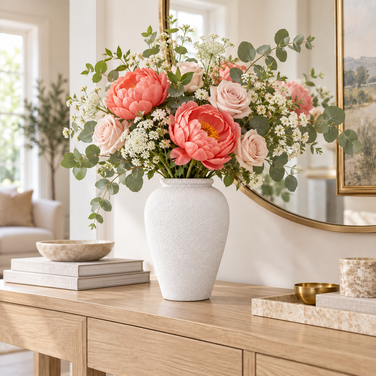 Dusti Ceramic Textured Vase with Rounded Body & Tapered Neck