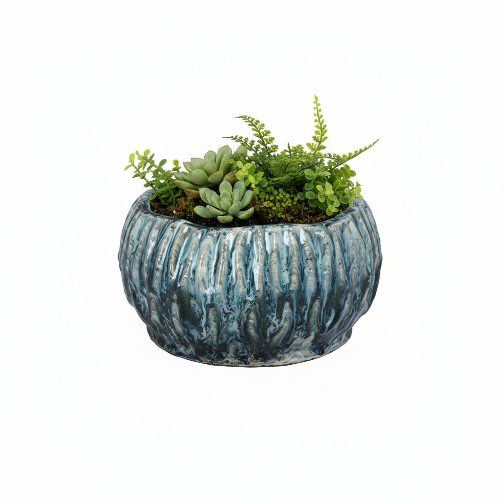 Shui Fluted Ceramic Planter with Organic Wide Opening