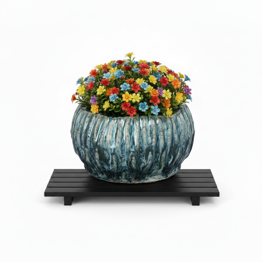 Shui Fluted Ceramic Planter with Organic Wide Opening