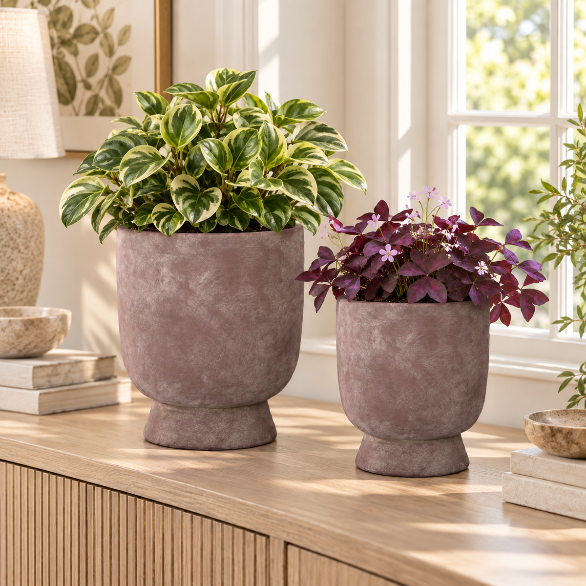 Atasha Ceramic Goblet Style Pot with Flared Pedestal (Set of 2)