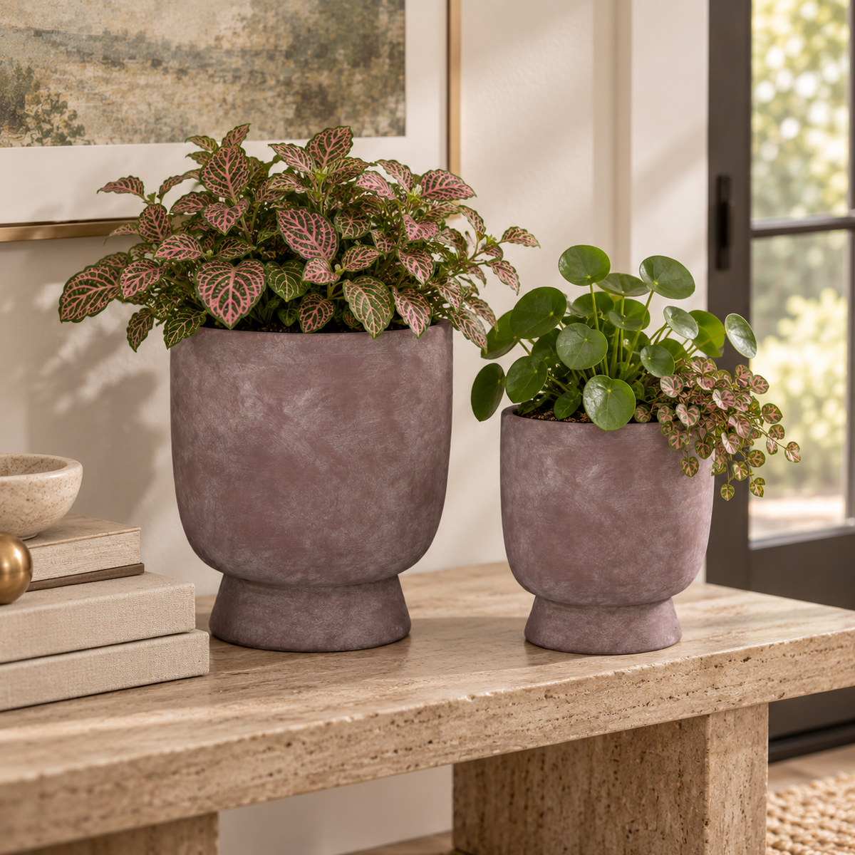 Atasha Ceramic Goblet Style Pot with Flared Pedestal (Set of 2)