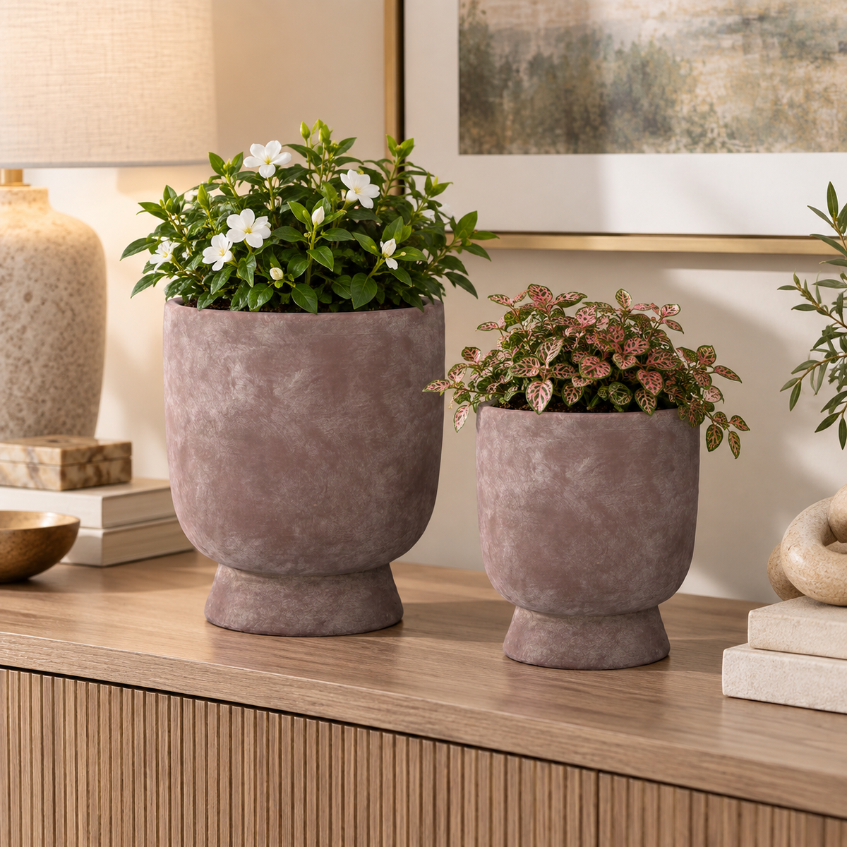 Atasha Ceramic Goblet Style Pot with Flared Pedestal (Set of 2)