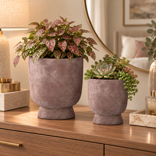 Atasha Ceramic Goblet Style Pot with Flared Pedestal (Set of 2)