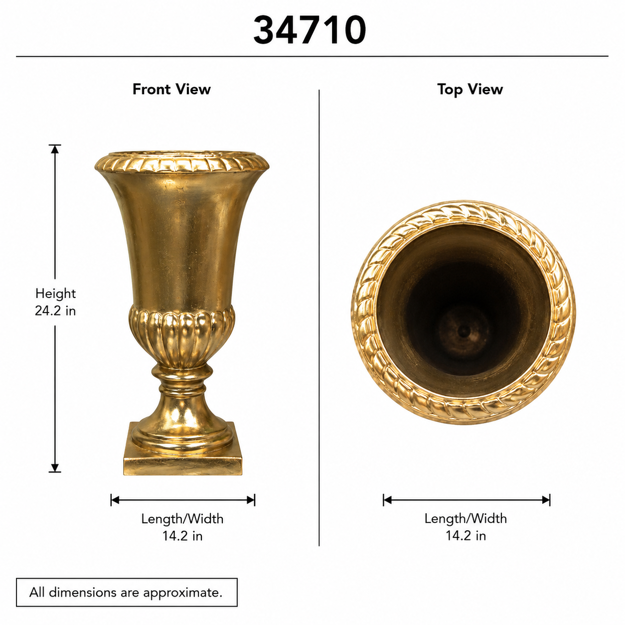 Quincy Fluted-Pedestal Fiberglass Urn - Small