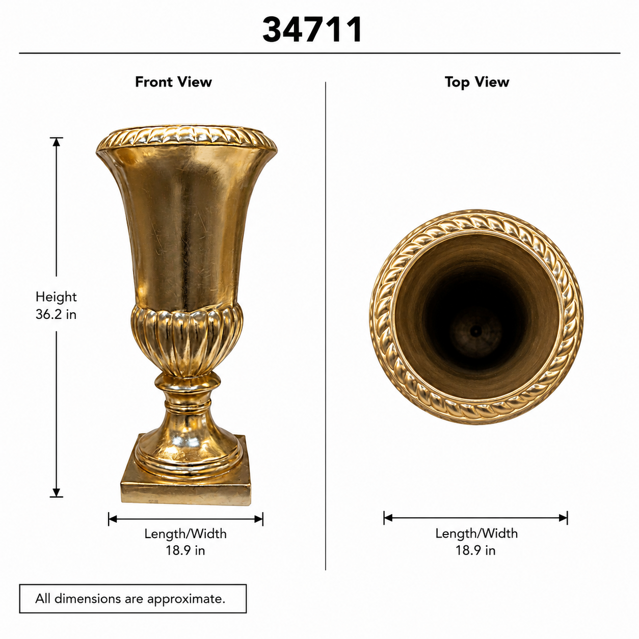 Quincy Fluted-Pedestal Fiberglass Urn - Medium