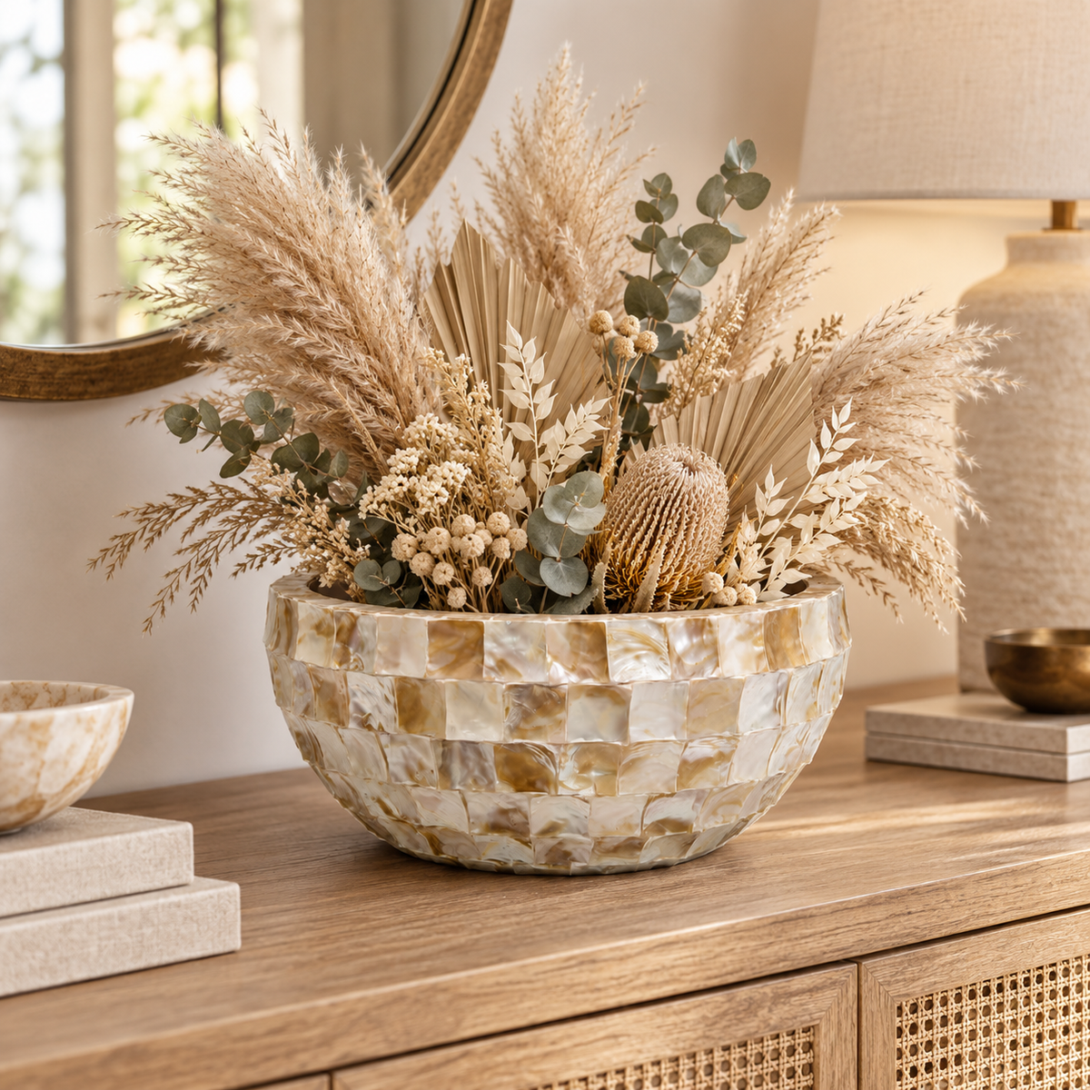 Eudora Opalescent-Tiled Fiberglass Bowl Planter