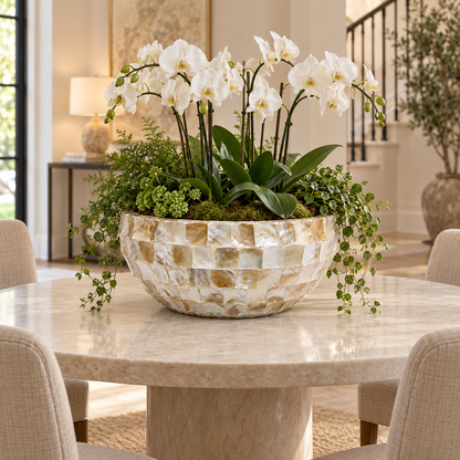 Eudora Opalescent-Tiled Fiberglass Bowl Planter