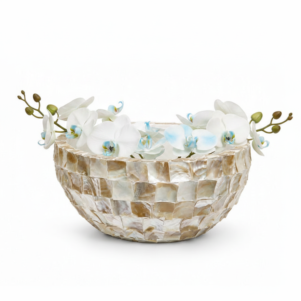 Eudora Opalescent-Tiled Fiberglass Bowl Planter