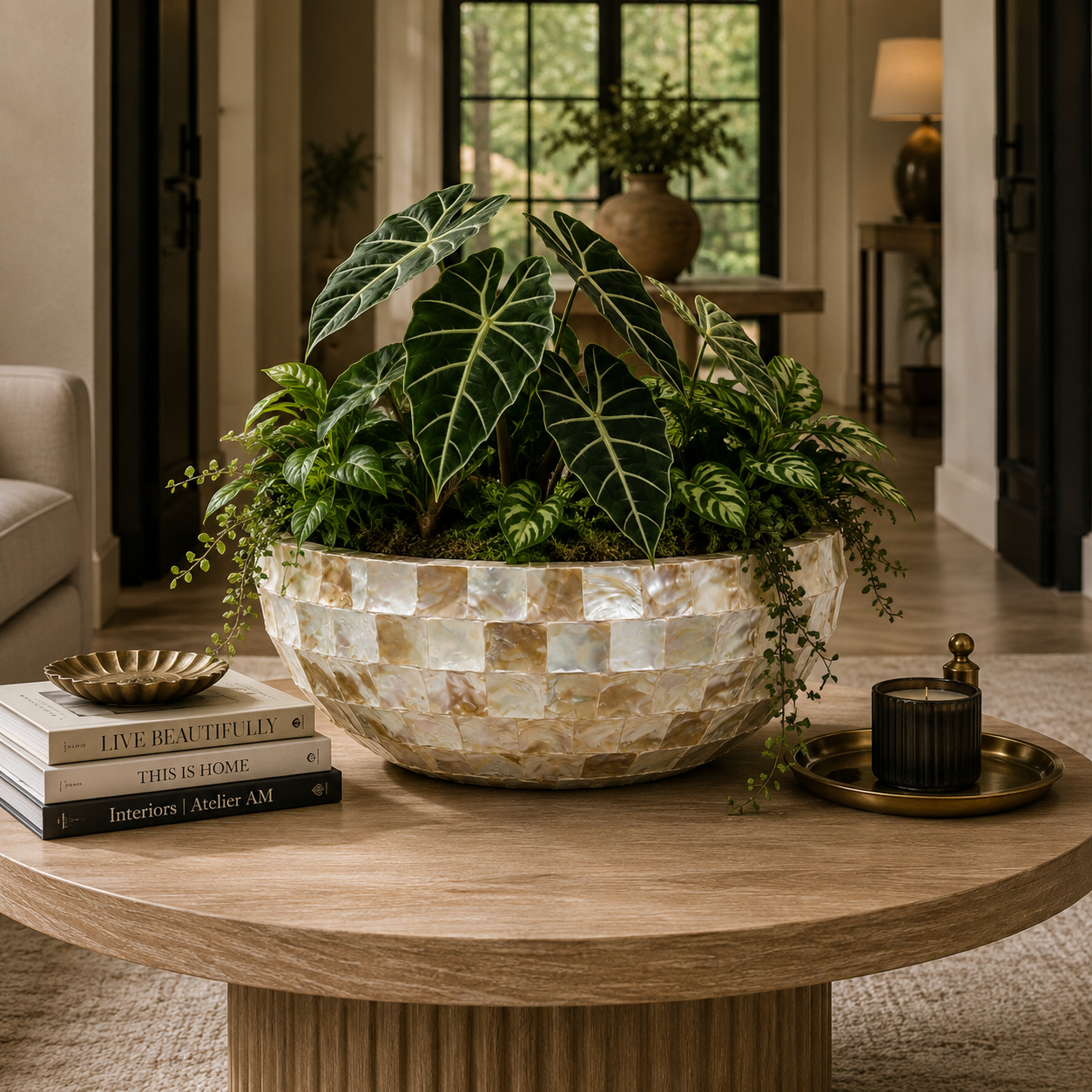 Eudora Opalescent-Tiled Fiberglass Bowl Planter