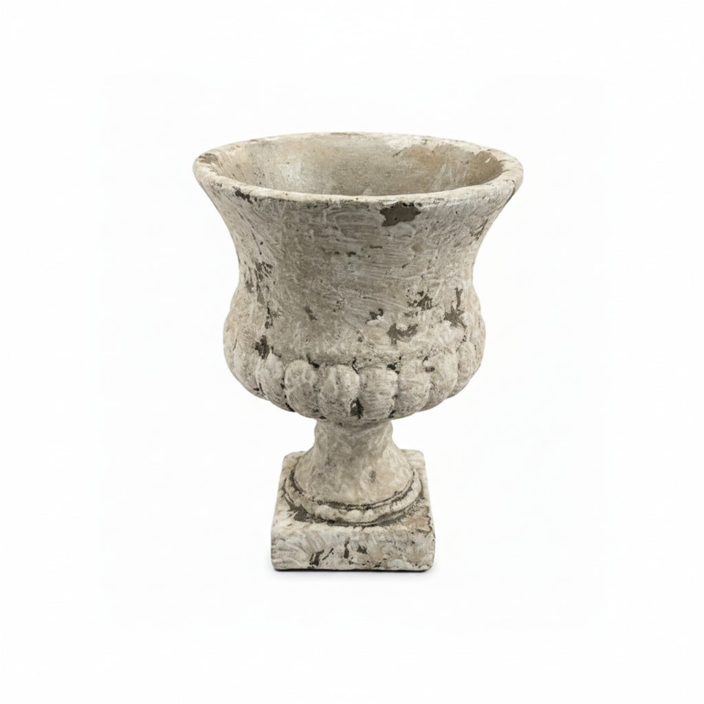 Nona Fluted Pedestal Cement Urn Planter