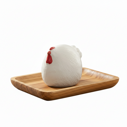 Giulia Ceramic Round Hen Figurine with Red Accents