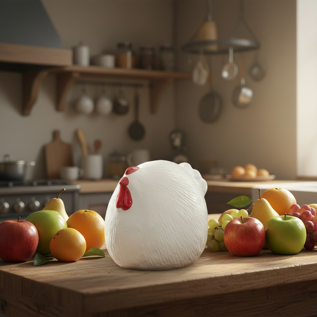 Giulia Ceramic Round Hen Figurine with Red Accents