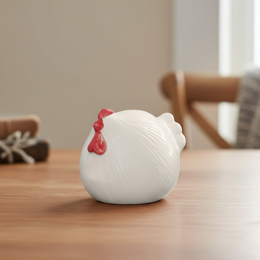 Giulia Ceramic Round Hen Figurine with Red Accents