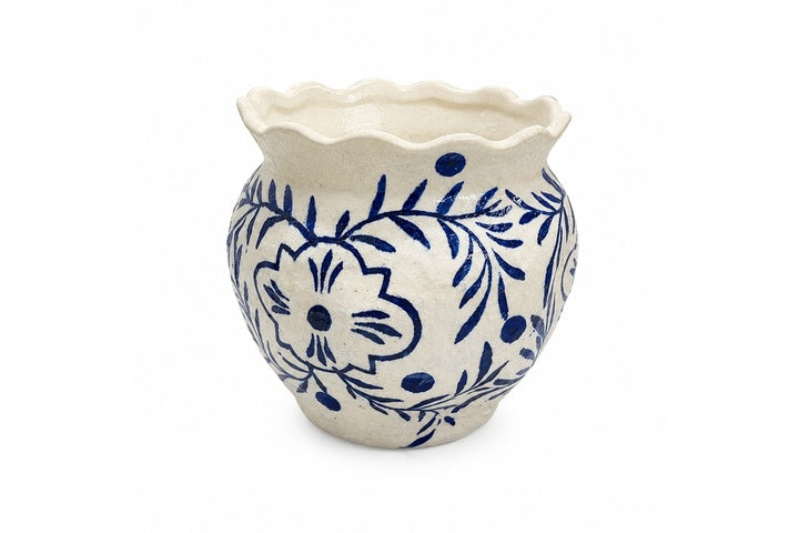 Chloe Chinoiserie Ruffled Rim Ceramic Planter - Small