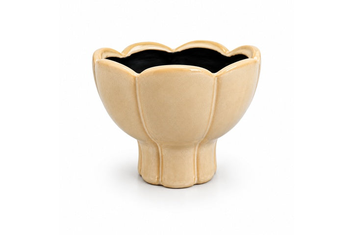 Phoenix Scalloped Lotus Pedestal Ceramic Planter - Beige